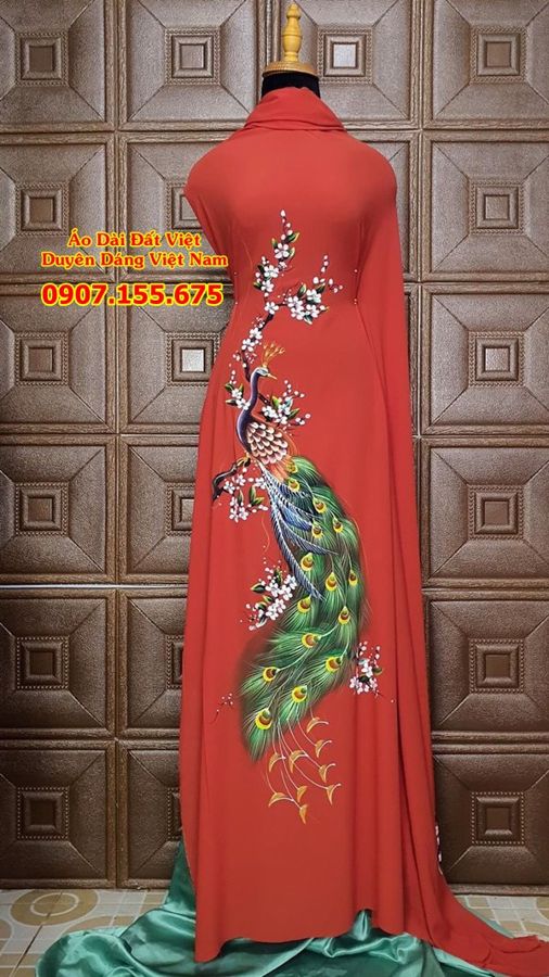 Vải Áo Dài Thái Tuấn Vẽ Chim Công Và Hoa AD VE151122_19 1